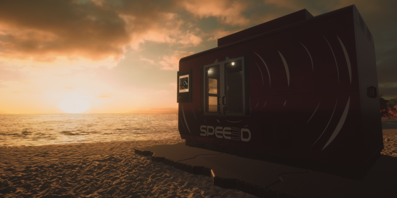Drucker am Strand Sonnenuntergang Spee3dcraft Spee3d